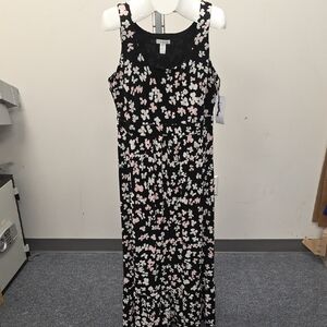 London Times Black Maxi Dress with Pink and White Floral Print